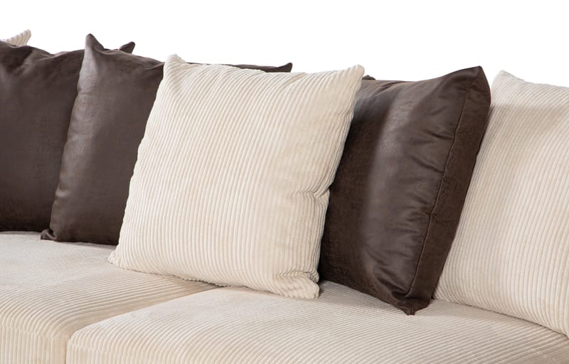 Cuba 5-seters Høyrevendt U-formet Sofa med Divan og Sjeselong i Manchester/Kunstlær inkl. Pynteputer - Brun / Beige - Møbler - Sofaer - U-sofa