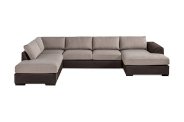 Cuba 5-seters Venstrevendt U-formet Large Sofa med Divan og Sjeselong i Kunstlær/Stoff - Brun / Beige - Møbler - Sofaer - U-sofa