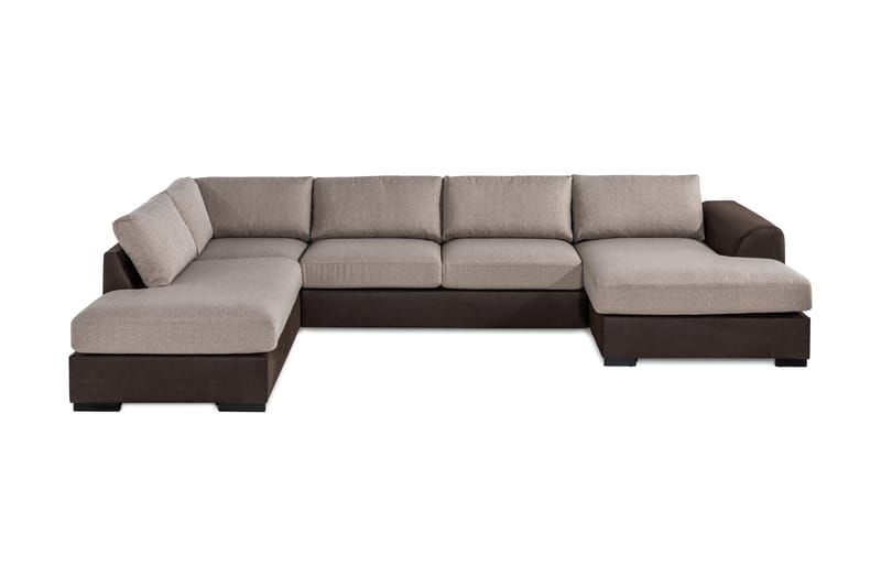 Cuba 5-seters Venstrevendt U-formet Large Sofa med Divan og Sjeselong i Kunstlær/Stoff - Brun / Beige - Møbler - Sofaer - U-sofa
