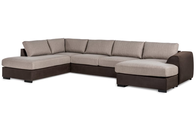 Cuba 5-seters Venstrevendt U-formet Large Sofa med Divan og Sjeselong i Kunstlær/Stoff - Brun / Beige - Møbler - Sofaer - U-sofa
