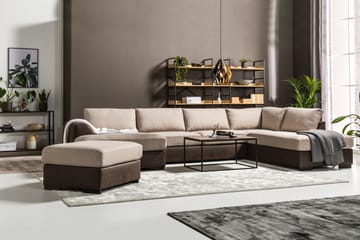 Cuba 5-seters Venstrevendt U-formet Large Sofa med Divan og Sjeselong i Kunstlær/Stoff - Brun / Beige - Møbler - Sofaer - U-sofa