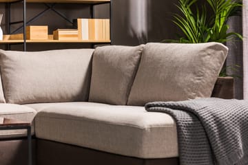 Cuba 5-seters Venstrevendt U-formet Large Sofa med Divan og Sjeselong i Kunstlær/Stoff - Brun / Beige - Møbler - Sofaer - U-sofa