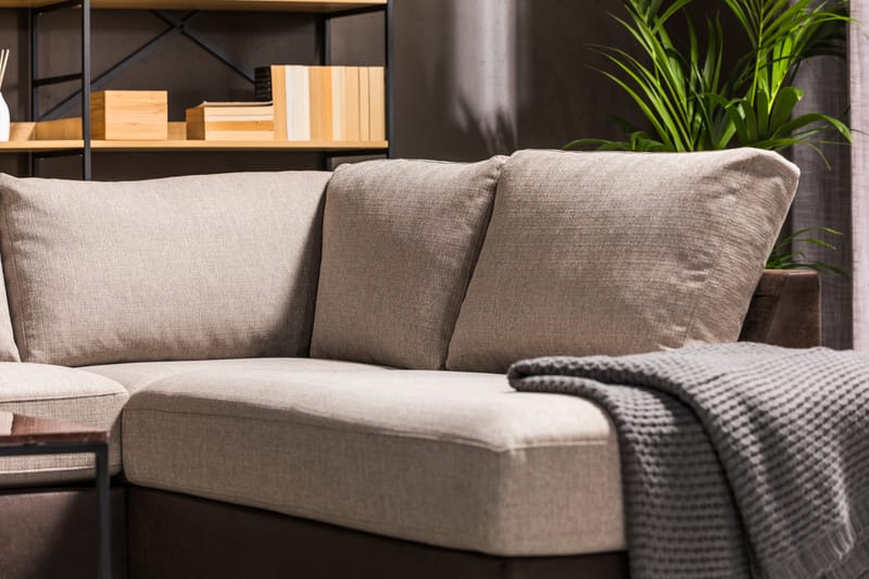 Cuba 5-seters Venstrevendt U-formet Large Sofa med Divan og Sjeselong i Kunstlær/Stoff - Brun / Beige - Møbler - Sofaer - U-sofa