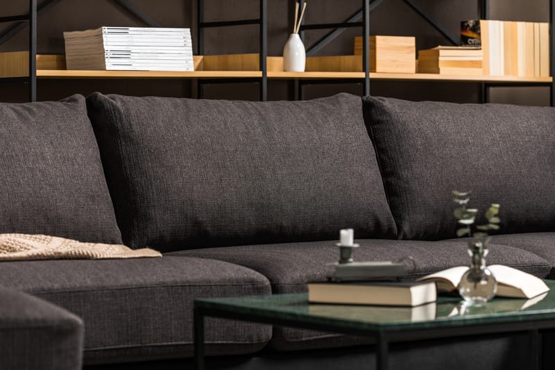 Cuba 5-seters Venstrevendt U-formet Large Sofa med Divan og Sjeselong i Kunstlær/Stoff - Svart / Grå - Møbler - Sofaer - U-sofa
