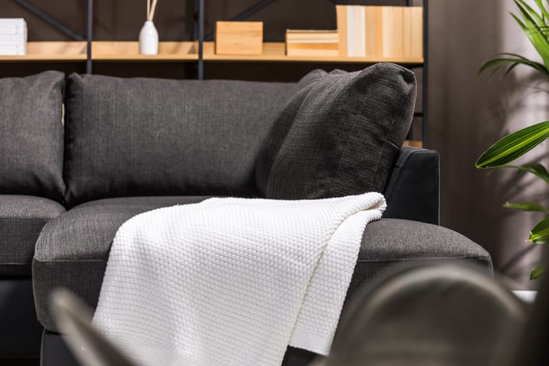 Cuba 5-seters Venstrevendt U-formet Large Sofa med Divan og Sjeselong i Kunstlær/Stoff - Svart / Grå - Møbler - Sofaer - U-sofa