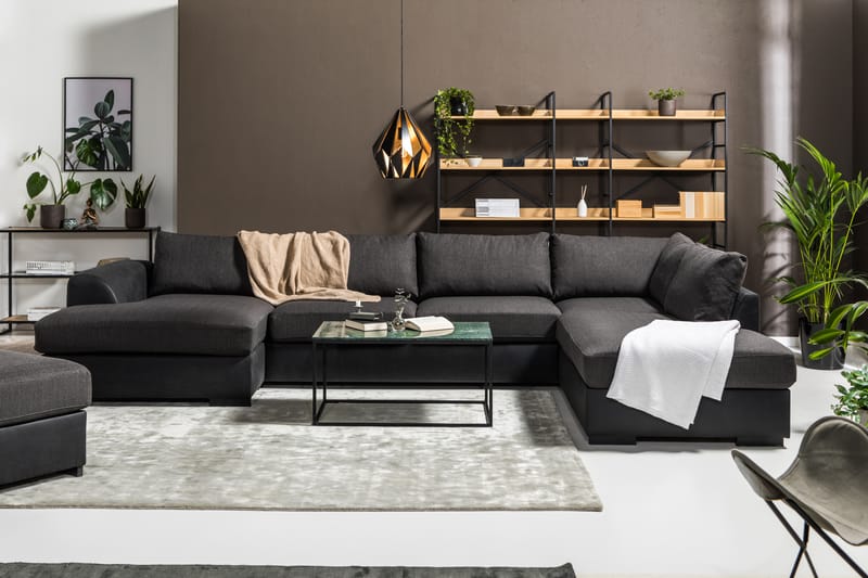 Cuba 5-seters Venstrevendt U-formet Large Sofa med Divan og Sjeselong i Kunstlær/Stoff - Svart / Grå - Møbler - Sofaer - U-sofa