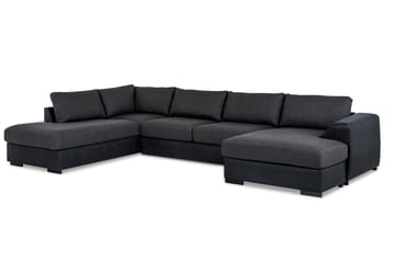 Cuba 5-seters Venstrevendt U-formet Large Sofa med Divan og Sjeselong i Kunstlær/Stoff - Svart / Grå - Møbler - Sofaer - U-sofa