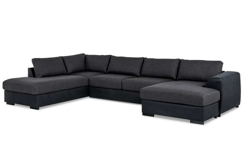 Cuba 5-seters Venstrevendt U-formet Large Sofa med Divan og Sjeselong i Kunstlær/Stoff - Svart / Grå - Møbler - Sofaer - U-sofa