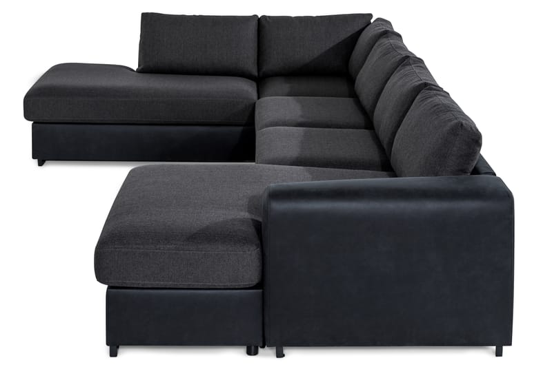 Cuba 5-seters Venstrevendt U-formet Large Sofa med Divan og Sjeselong i Kunstlær/Stoff - Svart / Grå - Møbler - Sofaer - U-sofa