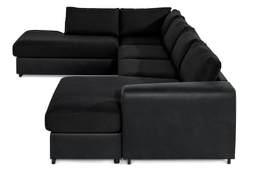 Cuba 5-seters Venstrevendt U-formet Sofa med Divan og Sjeselong i Kunstlær/Stoff - Grå / Svart - Møbler - Sofaer - U-sofa