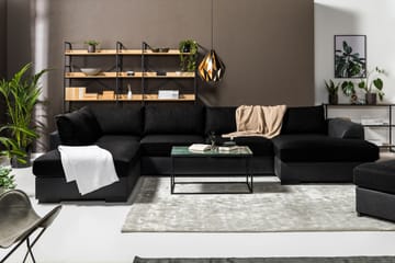 Cuba 5-seters Venstrevendt U-formet Sofa med Divan og Sjeselong i Kunstlær/Stoff - Grå / Svart - Møbler - Sofaer - U-sofa