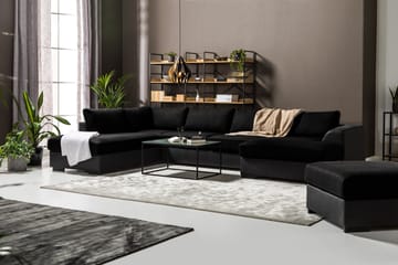Cuba 5-seters Venstrevendt U-formet Sofa med Divan og Sjeselong i Kunstlær/Stoff - Grå / Svart - Møbler - Sofaer - U-sofa