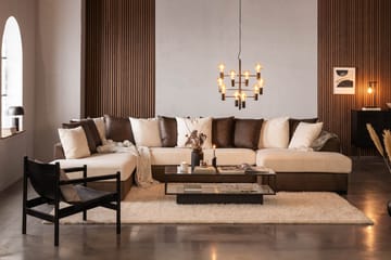 Cuba 5-seters Venstrevendt U-formet Sofa med Divan og Sjeselong i Kunstlær/Stoff inkl. Pynteputer - Brun / Beige - Møbler - Sofaer - U-sofa