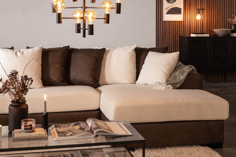 Cuba 5-seters Venstrevendt U-formet Sofa med Divan og Sjeselong i Kunstlær/Stoff inkl. Pynteputer - Brun / Beige - Møbler - Sofaer - U-sofa