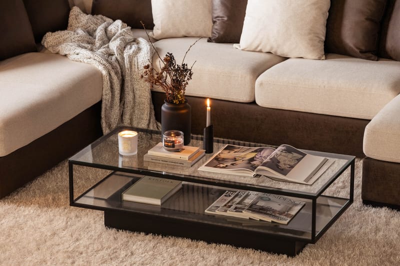 Cuba 5-seters Venstrevendt U-formet Sofa med Divan og Sjeselong i Kunstlær/Stoff inkl. Pynteputer - Brun / Beige - Møbler - Sofaer - U-sofa