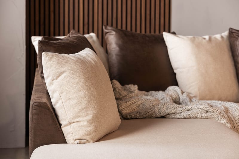 Cuba 5-seters Venstrevendt U-formet Sofa med Divan og Sjeselong i Kunstlær/Stoff inkl. Pynteputer - Brun / Beige - Møbler - Sofaer - U-sofa