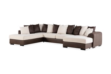 Cuba 5-seters Venstrevendt U-formet Sofa med Divan og Sjeselong i Kunstlær/Stoff inkl. Pynteputer - Brun / Beige - Møbler - Sofaer - U-sofa