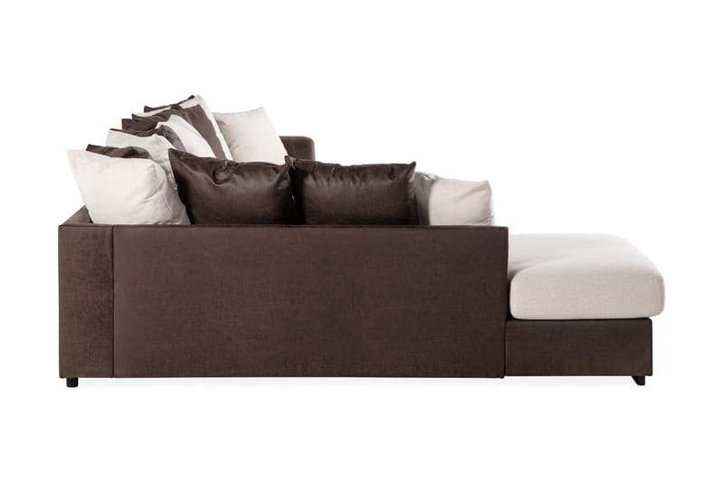 Cuba 5-seters Venstrevendt U-formet Sofa med Divan og Sjeselong i Kunstlær/Stoff inkl. Pynteputer - Brun / Beige - Møbler - Sofaer - U-sofa