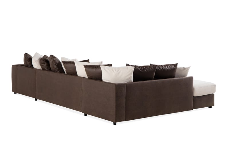 Cuba 5-seters Venstrevendt U-formet Sofa med Divan og Sjeselong i Kunstlær/Stoff inkl. Pynteputer - Brun / Beige - Møbler - Sofaer - U-sofa
