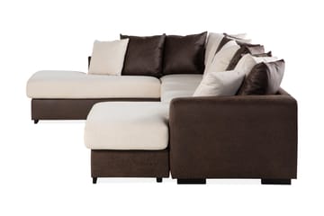Cuba 5-seters Venstrevendt U-formet Sofa med Divan og Sjeselong i Kunstlær/Stoff inkl. Pynteputer - Brun / Beige - Møbler - Sofaer - U-sofa