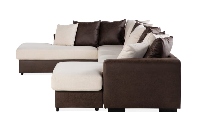 Cuba 5-seters Venstrevendt U-formet Sofa med Divan og Sjeselong i Kunstlær/Stoff inkl. Pynteputer - Brun / Beige - Møbler - Sofaer - U-sofa