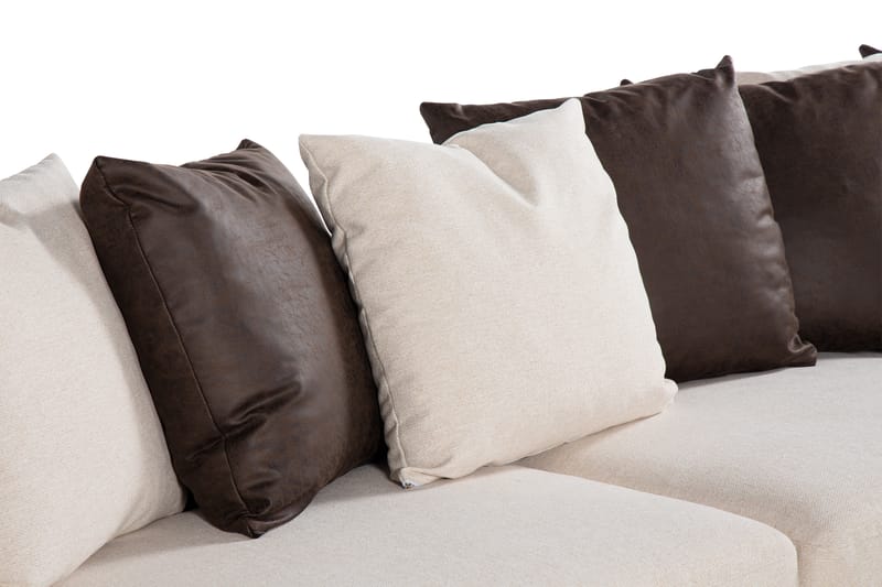 Cuba 5-seters Venstrevendt U-formet Sofa med Divan og Sjeselong i Kunstlær/Stoff inkl. Pynteputer - Brun / Beige - Møbler - Sofaer - U-sofa