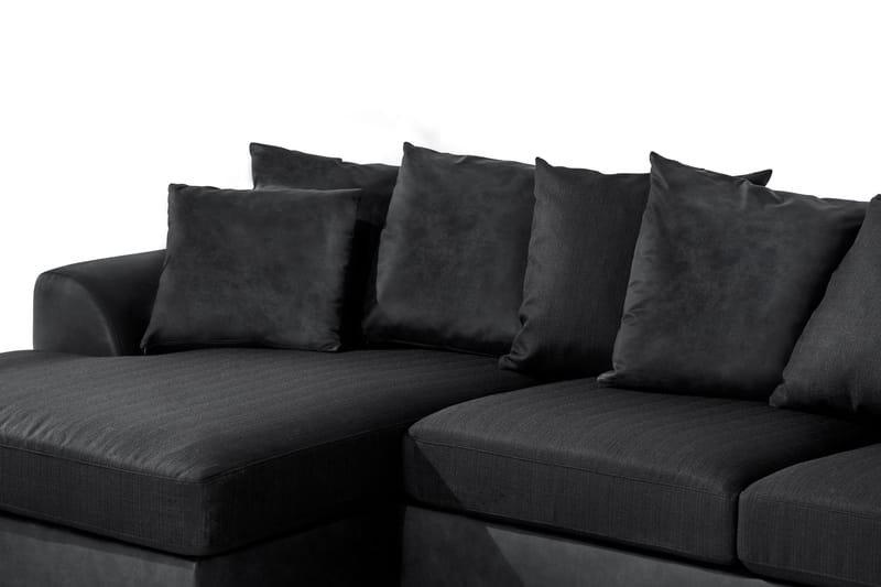 Cuba 5-seters Venstrevendt U-formet Sofa med Divan og Sjeselong i Kunstlær/Stoff inkl. Pynteputer - Grå / Svart - Møbler - Sofaer - U-sofa