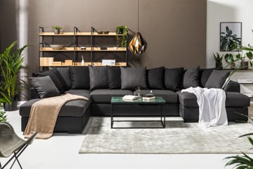Cuba 5-seters Venstrevendt U-formet Sofa med Divan og Sjeselong i Kunstlær/Stoff inkl. Pynteputer - Svart / Grå - Møbler - Sofaer - U-sofa