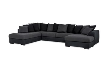 Cuba 5-seters Venstrevendt U-formet Sofa med Divan og Sjeselong i Kunstlær/Stoff inkl. Pynteputer - Svart / Grå - Møbler - Sofaer - U-sofa