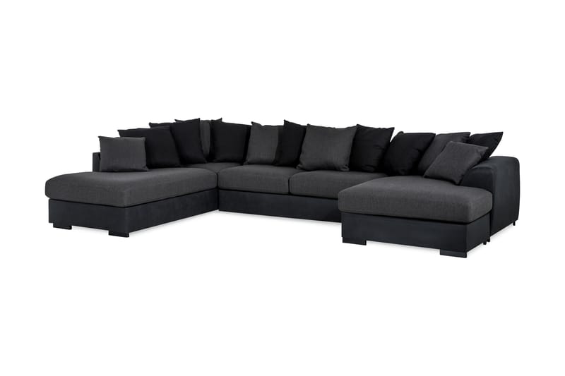Cuba 5-seters Venstrevendt U-formet Sofa med Divan og Sjeselong i Kunstlær/Stoff inkl. Pynteputer - Svart / Grå - Møbler - Sofaer - U-sofa