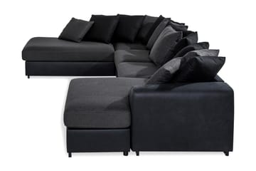 Cuba 5-seters Venstrevendt U-formet Sofa med Divan og Sjeselong i Kunstlær/Stoff inkl. Pynteputer - Svart / Grå - Møbler - Sofaer - U-sofa