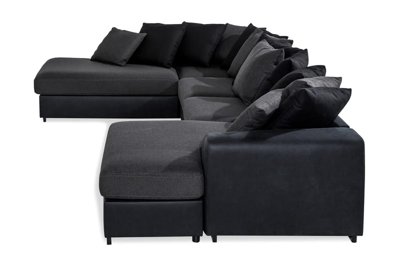 Cuba 5-seters Venstrevendt U-formet Sofa med Divan og Sjeselong i Kunstlær/Stoff inkl. Pynteputer - Svart / Grå - Møbler - Sofaer - U-sofa