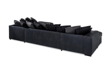 Cuba 5-seters Venstrevendt U-formet Sofa med Divan og Sjeselong i Kunstlær/Stoff inkl. Pynteputer - Svart / Grå - Møbler - Sofaer - U-sofa