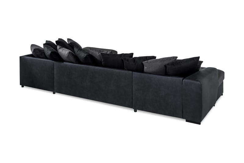 Cuba 5-seters Venstrevendt U-formet Sofa med Divan og Sjeselong i Kunstlær/Stoff inkl. Pynteputer - Svart / Grå - Møbler - Sofaer - U-sofa