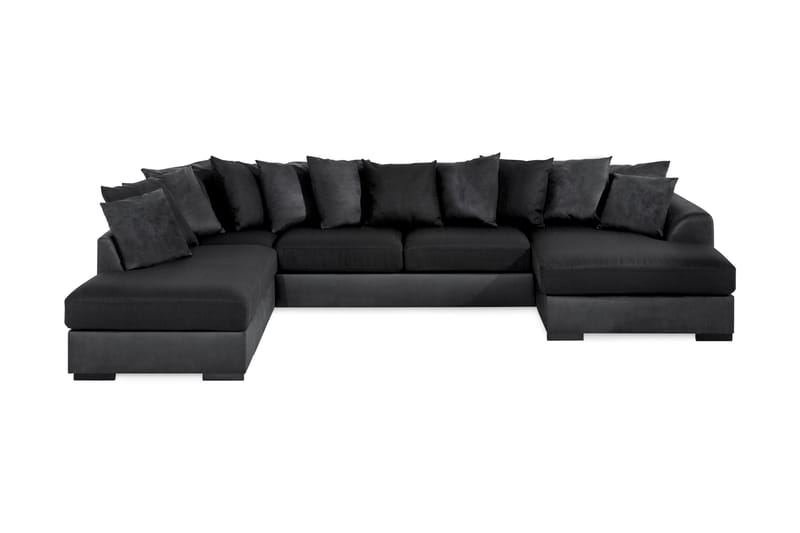 Cuba 5-seters Venstrevendt U-formet Sofa med Divan og Sjeselong i Kunstlær/Stoff inkl. Pynteputer - Grå / Svart - Møbler - Sofaer - U-sofa