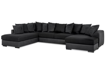 Cuba 5-seters Venstrevendt U-formet Sofa med Divan og Sjeselong i Kunstlær/Stoff inkl. Pynteputer - Grå / Svart - Møbler - Sofaer - U-sofa