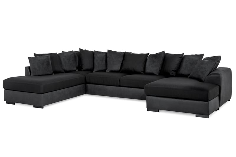 Cuba 5-seters Venstrevendt U-formet Sofa med Divan og Sjeselong i Kunstlær/Stoff inkl. Pynteputer - Grå / Svart - Møbler - Sofaer - U-sofa