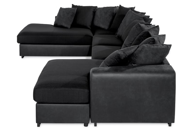 Cuba 5-seters Venstrevendt U-formet Sofa med Divan og Sjeselong i Kunstlær/Stoff inkl. Pynteputer - Grå / Svart - Møbler - Sofaer - U-sofa