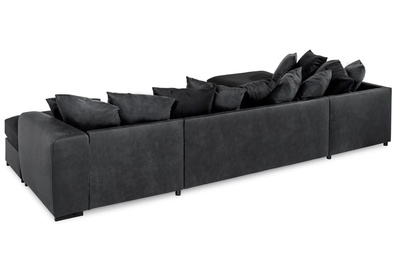 Cuba 5-seters Venstrevendt U-formet Sofa med Divan og Sjeselong i Kunstlær/Stoff inkl. Pynteputer - Grå / Svart - Møbler - Sofaer - U-sofa