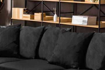 Cuba 5-seters Venstrevendt U-formet Sofa med Divan og Sjeselong i Kunstlær/Stoff inkl. Pynteputer - Grå / Svart - Møbler - Sofaer - U-sofa
