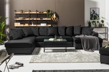 Cuba 5-seters Venstrevendt U-formet Sofa med Divan og Sjeselong i Kunstlær/Stoff inkl. Pynteputer - Grå / Svart - Møbler - Sofaer - U-sofa