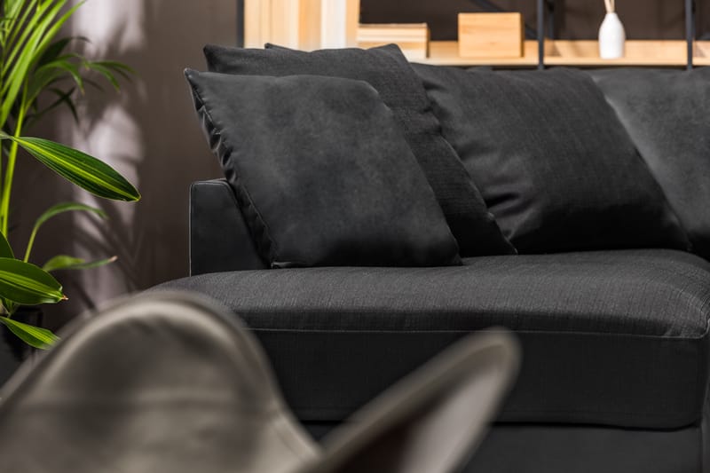 Cuba 5-seters Venstrevendt U-formet Sofa med Divan og Sjeselong i Kunstlær/Stoff inkl. Pynteputer - Grå / Svart - Møbler - Sofaer - U-sofa
