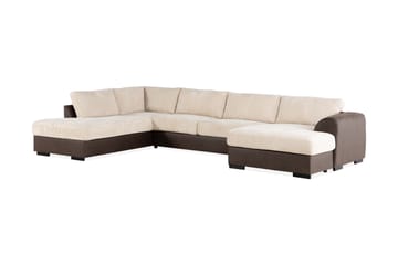 Cuba 5-seters Venstrevendt U-formet Sofa med Divan og Sjeselong i Manchester/Kunstlær - Brun / Beige - Møbler - Sofaer - U-sofa