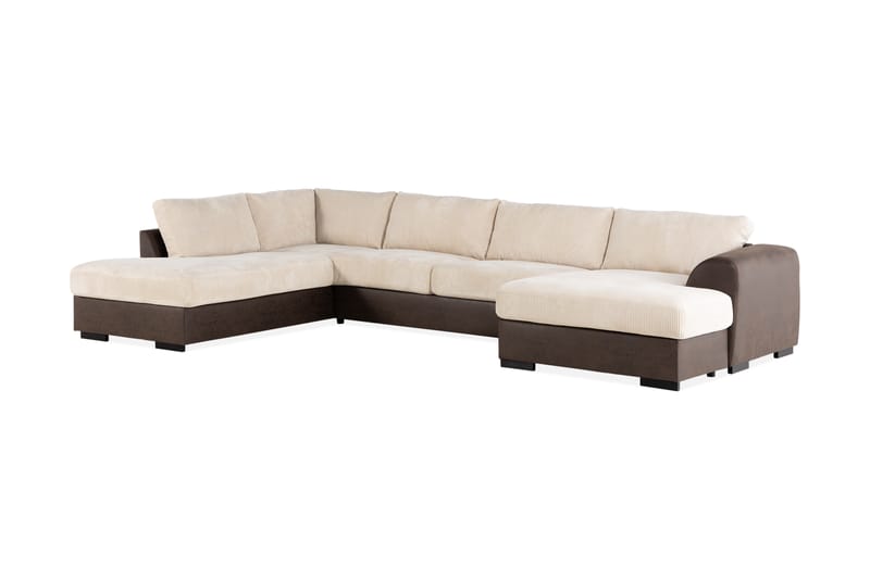 Cuba 5-seters Venstrevendt U-formet Sofa med Divan og Sjeselong i Manchester/Kunstlær - Brun / Beige - Møbler - Sofaer - U-sofa