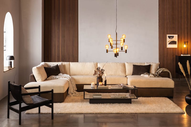 Cuba 5-seters Venstrevendt U-formet Sofa med Divan og Sjeselong i Manchester/Kunstlær - Brun / Beige - Møbler - Sofaer - U-sofa