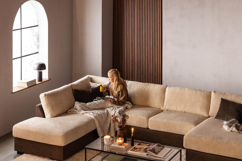 Cuba 5-seters Venstrevendt U-formet Sofa med Divan og Sjeselong i Manchester/Kunstlær - Brun / Beige - Møbler - Sofaer - U-sofa