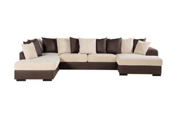 Cuba 5-seters Venstrevendt U-formet Sofa med Divan og Sjeselong i Manchester/Kunstlær inkl. Pynteputer - Brun / Beige - Møbler - Sofaer - U-sofa