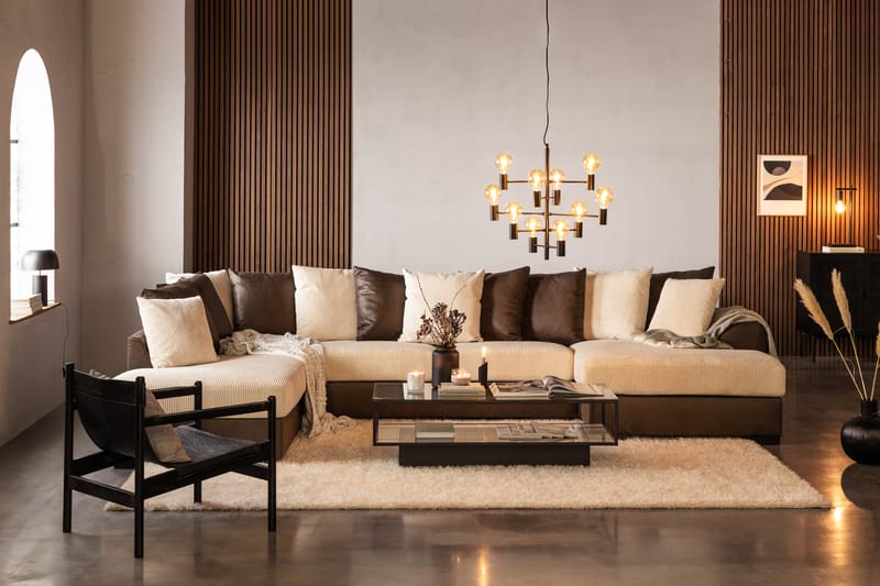 Cuba 5-seters Venstrevendt U-formet Sofa med Divan og Sjeselong i Manchester/Kunstlær inkl. Pynteputer - Brun / Beige - Møbler - Sofaer - U-sofa