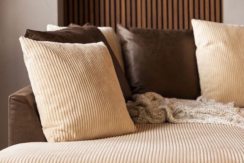 Cuba 5-seters Venstrevendt U-formet Sofa med Divan og Sjeselong i Manchester/Kunstlær inkl. Pynteputer - Brun / Beige - Møbler - Sofaer - U-sofa