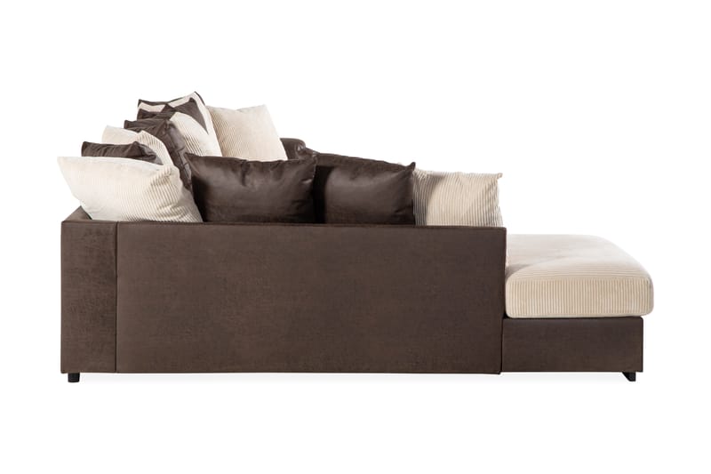 Cuba 5-seters Venstrevendt U-formet Sofa med Divan og Sjeselong i Manchester/Kunstlær inkl. Pynteputer - Brun / Beige - Møbler - Sofaer - U-sofa